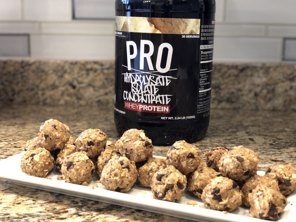 Chocolate Chip Peanut Butter Protein Balls with Run Everything Labs Vanilla Whey Protein